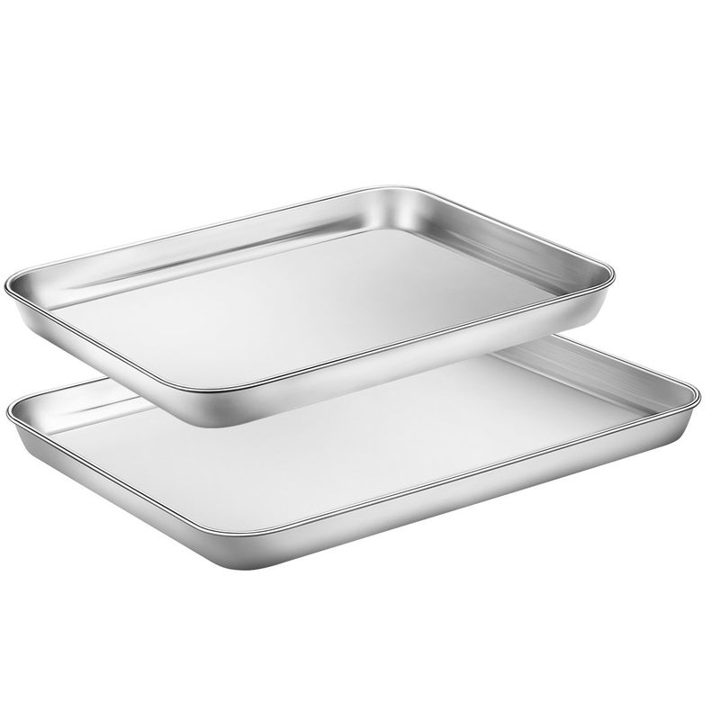 Zacfton Cookie Sheets for Baking, Stainless Steel Baking Sheet Cookie Sheet, 10/12 Inch Toaster Oven Pans Set of 2, Dishwasher Safe & Mirror Finish & Rust Resistant - Image 1
